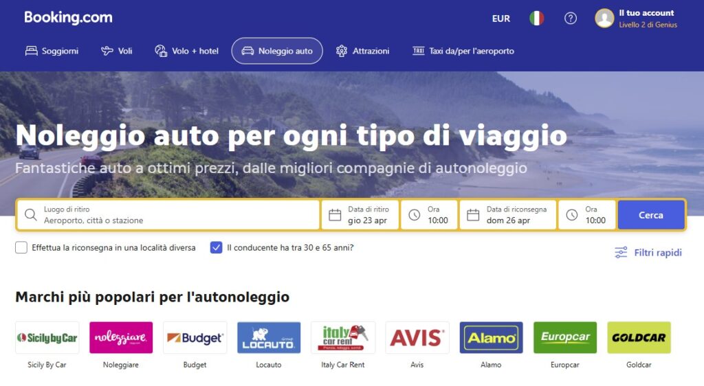 Booking noleggio auto
